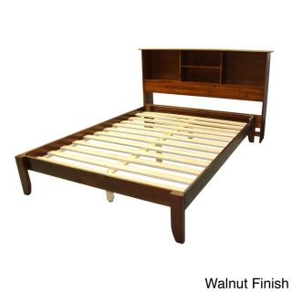 Epicfurnishings Scandinavia Full size Solid Wood Tapered Leg Platform Bed With Bookcase Headboard Walnut Size Full