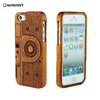 SunSmart Unique Handmade Natural Wood Wooden Hard bamboo Case Cover for iPhone 5 with free screen protector(sapele camera) Cell Phones & Accessories