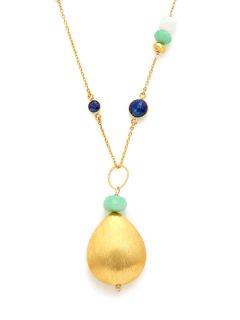 Chrysoprase & Gold Teardrop Pendant Necklace by Alanna Bess Jewelry