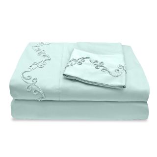 Grand Luxe 500 Thread Count Egyptian Cotton Deep Pocket Sheet Set With Chenille Embroidered Scroll Design