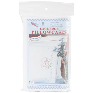 Stamped Pillowcases With White Lace Edge 2/pkg   Rose   Hearts