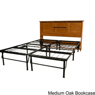 Epicfurnishings Durabed King size Steel Foldable Platform Bed With Solid Bookcase Headboard Beige Size King