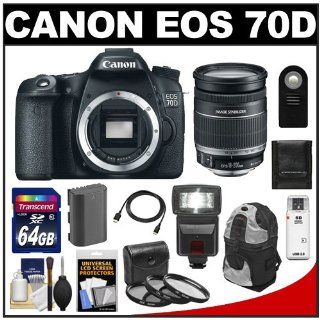 Canon EOS 70D Digital SLR Camera Body with 18 200mm IS Lens + 64GB Card + Battery + Sling Case + Flash + 3 Filters Kit  Digital Slr Camera Bundles  Camera & Photo