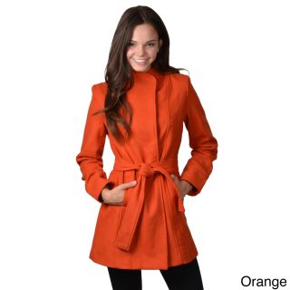 Journee Collection Journee Collection Juniors Belted Wool Blend Belted Coat Orange Size M (5  7)