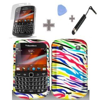 (4 Items Combo  Case   Screen Protector Film   Case Opener   Stylus Pen) Rubberized Blue Green Pink Purple Silver Colorful Zebra Snap on Design Case Hard Case Skin Cover Faceplate for Blackberry Bold Touch 9900 / 9930 (AT&T/Verizon) Cell Phones &