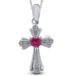 0mm Heart Shaped Lab Created Pink Sapphire and Diamond Accent Cross