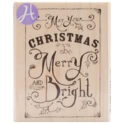 Mounted Rubber Stamp 2 X2.75   Merry   Bright