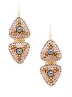 Rose & Hematite Double Triangle Earrings by Miguel Ases