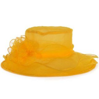 Lady's Derby Racing Hat Church Dressy Party Hat Wide Brim Formal Hat Yellow Sports & Outdoors