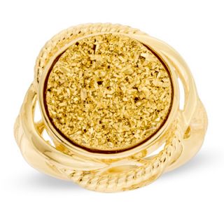15.0mm Golden Drusy Quartz Swirl Ring in Bronze with 18K Gold Plate