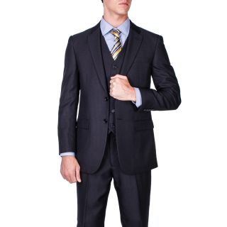 Mens Black Tonal Striped 2 button Vested Modern Fit Suit