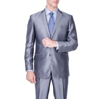 Mens Slim Fit Shiny Grey 2 button Suit