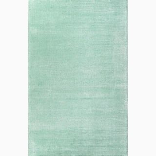 Handmade Solid Pattern Blue Wool/ Art Silk Area Rug (5 X 8)