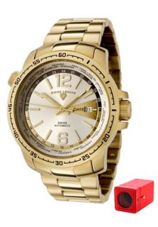 Swiss Legend 10013A YG 22S W  Watches,Mens World Timer Silver Dial Gold Ion Plated Stainless Steel, Casual Swiss Legend Automatic Watches
