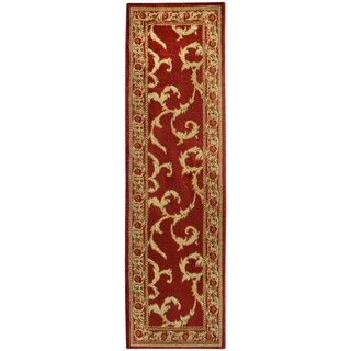 Pasha Collection Floral Traditional Red Ivory Runner Rug (27 X 10)