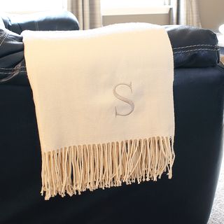 Cathys Concepts Monogrammed Cream Throw Off White Size Twin