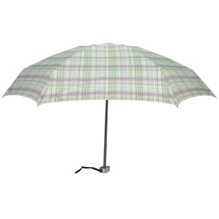 Leighton Genie Green/ Purple Plaid Print Manual Compact Umbrella