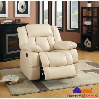 Furniture Of America Barbadalo Bonded Leather Match Glider Recliner, Ivory