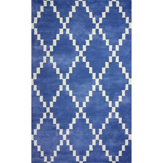 Nuloom Flatweave Pixel Trellis Blue Wool Rug (76 X 96)