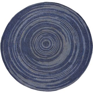 Hand woven Blue Abrush Braided Jute Rug (8 X 8 Round)