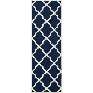 Safavieh Handmade Moroccan Chatham Trellis pattern Dark Blue/ Ivory Wool Rug (23 X 5)