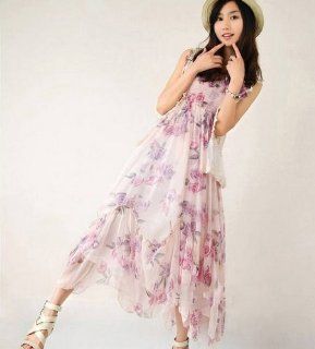 2013 Women Elegant Bohemian Summer Rose Imitated Silk Chiffon Slip Long Dress (purple)  Beauty Products  Beauty
