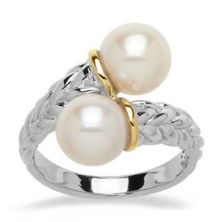 0mm Cultured Freshwater Pearl Bypass Braid Ring in Sterling Silver