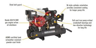 NorthStar Gas-Powered Air Compressor — Honda GX270 OHV Engine, 8-Gallon Twin Tank, 14.9 CFM @ 90 PSI  Gas Powered Air Compressors