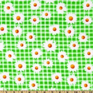 45'' Wide Polyester/Cotton Broadcloth Daisy Gingham Green Fabric By The Yard