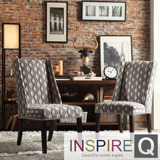 Inspire Q Geneva Mocha Wavy Stripe Wingback Hostess Chairs (set Of 2)