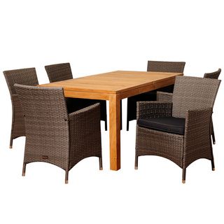 ia Teak Rose 7 piece Teak And Wicker Outdoor Dining Set Grey Size 7 Piece Sets