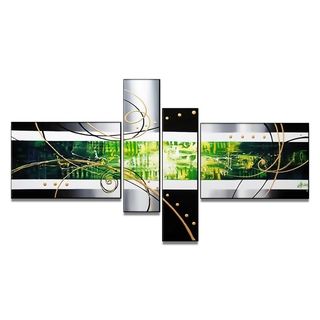 Hand painted Green Abstract 4 piece Art Set