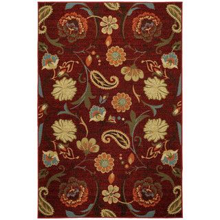 Rubber Back Burgundy Red Multicolor Floral Non skid Area Rug (5 X 66)