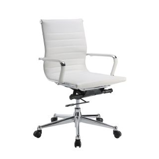 Pantera White Leather And Chrome Low Back Desk Chair