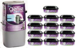 Litter Genie Plus Silver Cat Litter Disposal System and 12 Refills  Litter Boxes 