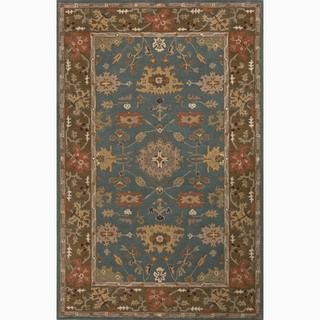 Hand made Blue/ Brown Wool Easy Care Rug (9x12)