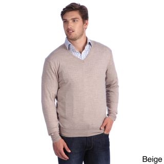 Luigi Baldo Luigi Baldo Italian Made Mens Fine Gauge Merino V neck Sweater Beige Size Small