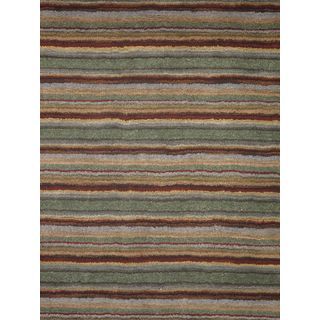 Handmade Chic Forest Green Striped Wool Rug (5 X 8)