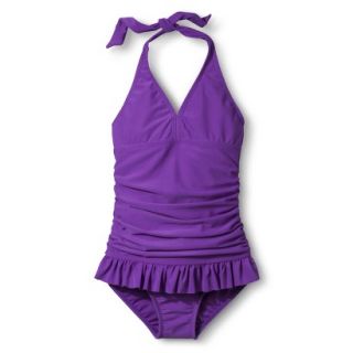 Girls 1 Piece Skirted Swimsuit   Purple XS