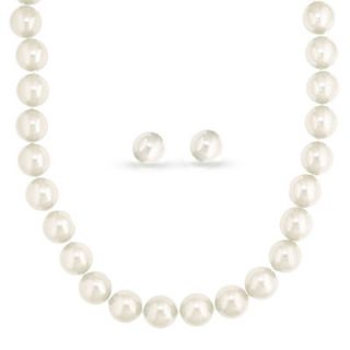 Simulated Pearl Necklace and Earrings Set in Sterling Silver   Zales