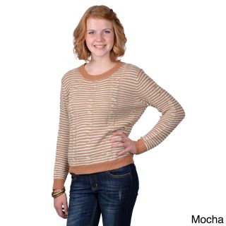 Journee Collection Journee Collection Womens Long sleeve Striped Sweater With Cable Relief Brown Size S (1  3)