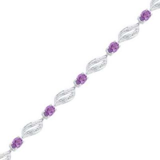 Oval Amethyst and Diamond Accent Bracelet in Sterling Silver   7.5