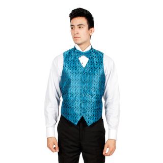 Ferrecci Mens Blue/ Black Ripple Vest, Bowtie Necktie And Handkerchief Set