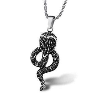 His Asian Style Special Sculpture Black Cobra Shape Titanium Pendant Necklaces in a Nice Gift Box GX786 Jewelry