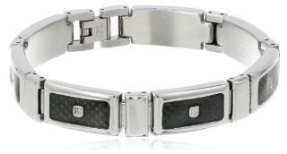Men's Stainless Steel Carbon Fiber and Cubic Zirconia Bracelet Link Bracelets Jewelry