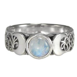 Triple Crescent Moon Goddess Rainbow Moonstone Ring Sterling Silver Wicca Pagan Jewelry (sz 4 15) Wiccan Jewelry Jewelry