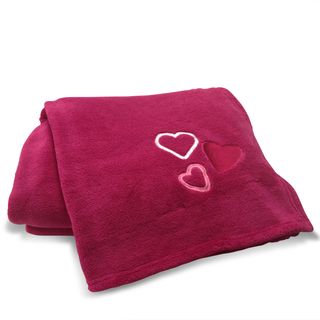 Pink Hearts Applique Embroidered Microplush Throw