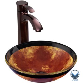 Vigo Auburn/ Mocha Fusion Glass Vessel Sink And Otis Oil rubbed Bronze Faucet Set