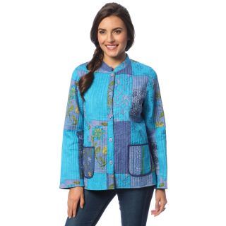 La Cera La Cera Womens Blue Reversible Quilted Mandarin Collar Jacket Blue Size XL (16)