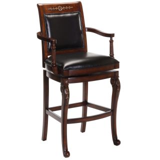 Douglass Cherry Carved Accents/ Black Leather Stool